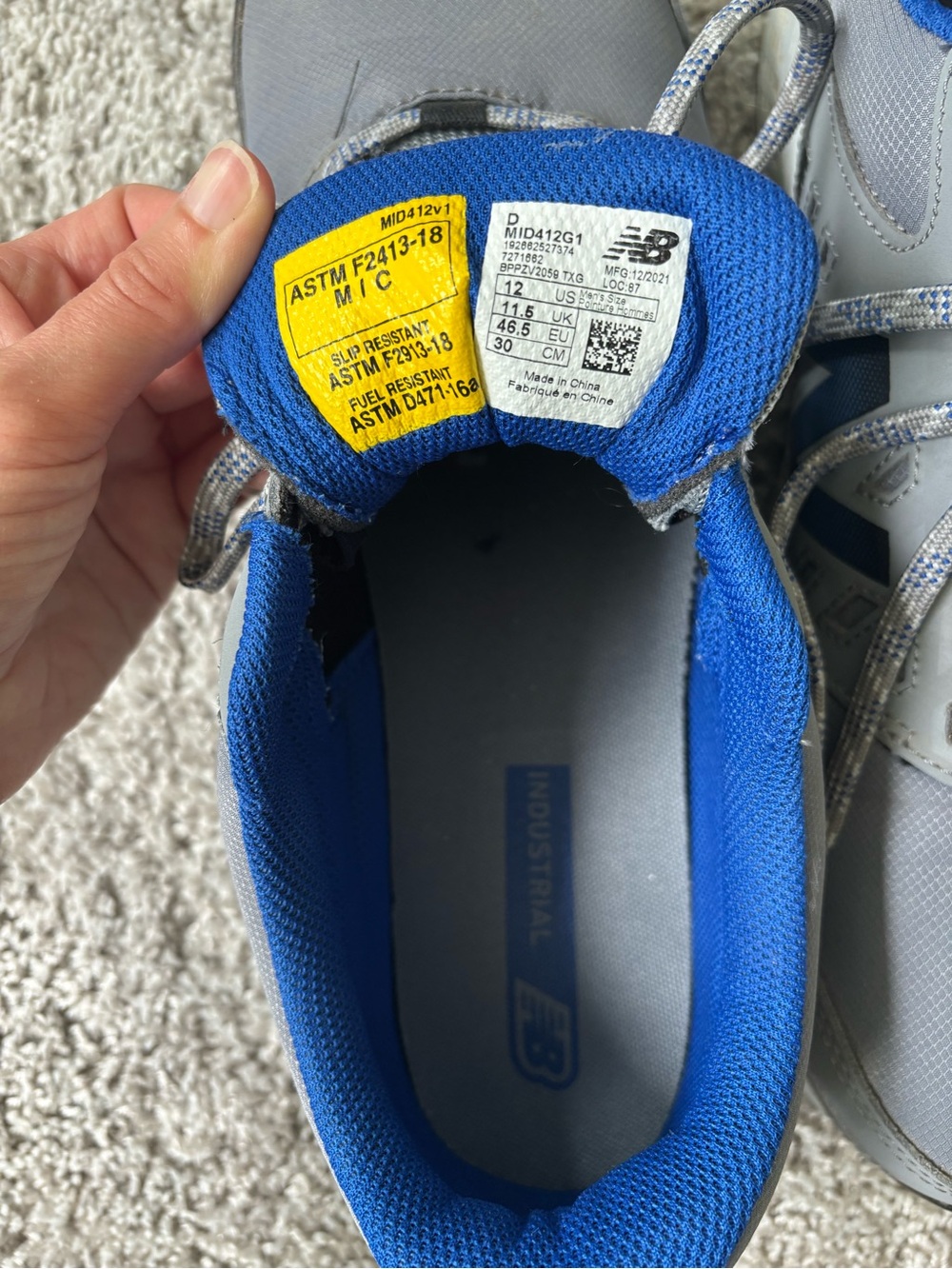 New Balance Industrial Gray & Blue Safety Sneakers Size 12 ASTM Certified - Picture 3 of 3